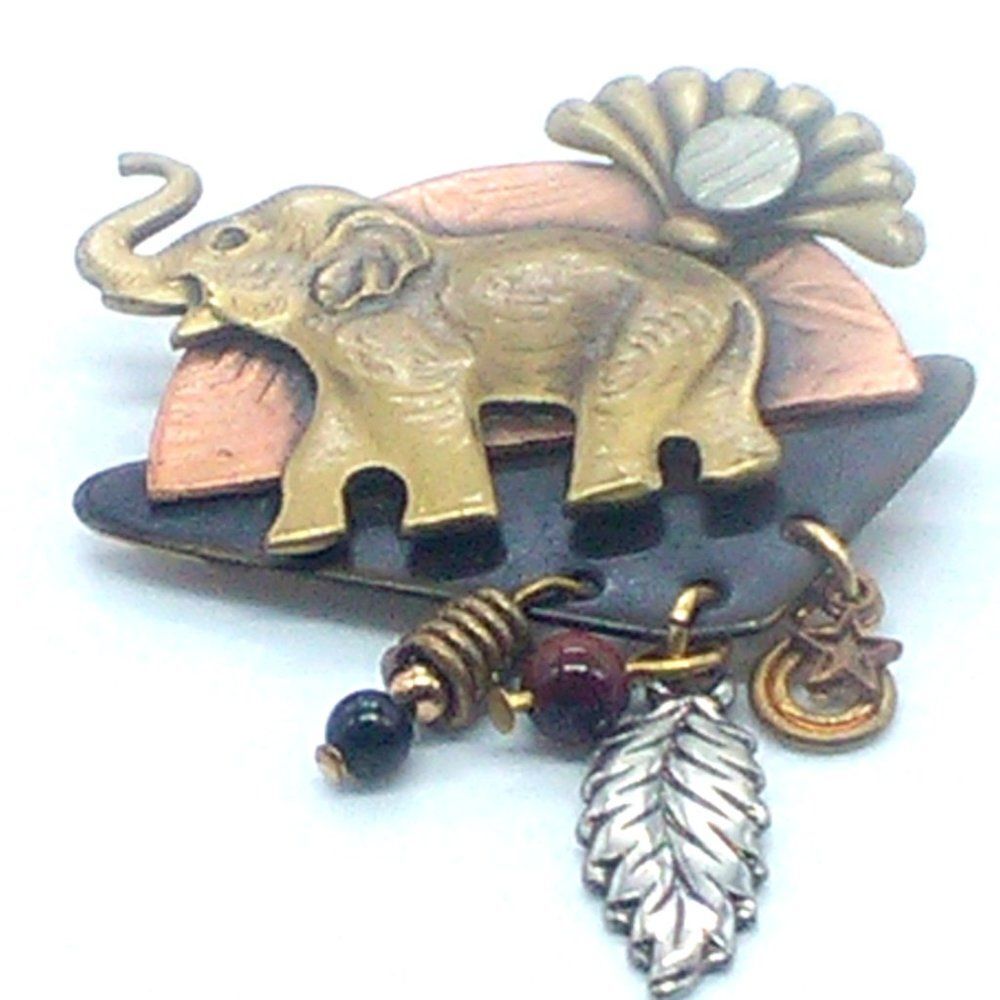 Vintage Elephant Brooch Pin Brass Copper Mixed Metals Native Am Inspired